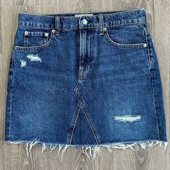 Everlane The Reconstructed Skirt Distressed Denim Mini Skirt Size 29 - Picture 1 of 8